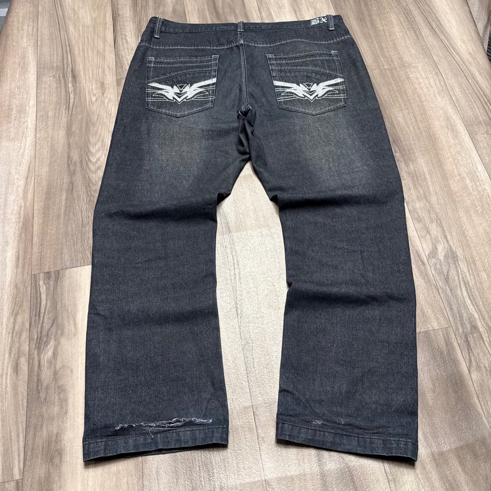 Brooklyn Xpress Mens W38 L32 Dark Wash‎ Baggy Embroidered Tribal Denim Jeans